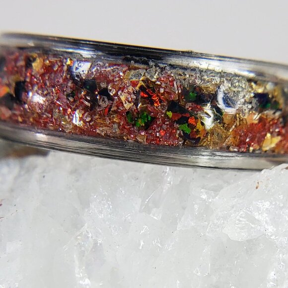 "Autumn" Ring with Black Opal & Red German Glass - Picture 2 of 6